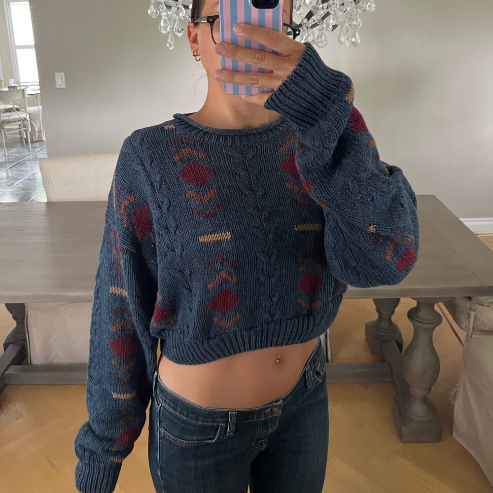 Urban Outfitters Renewed Blue and Red Patterned Sweater